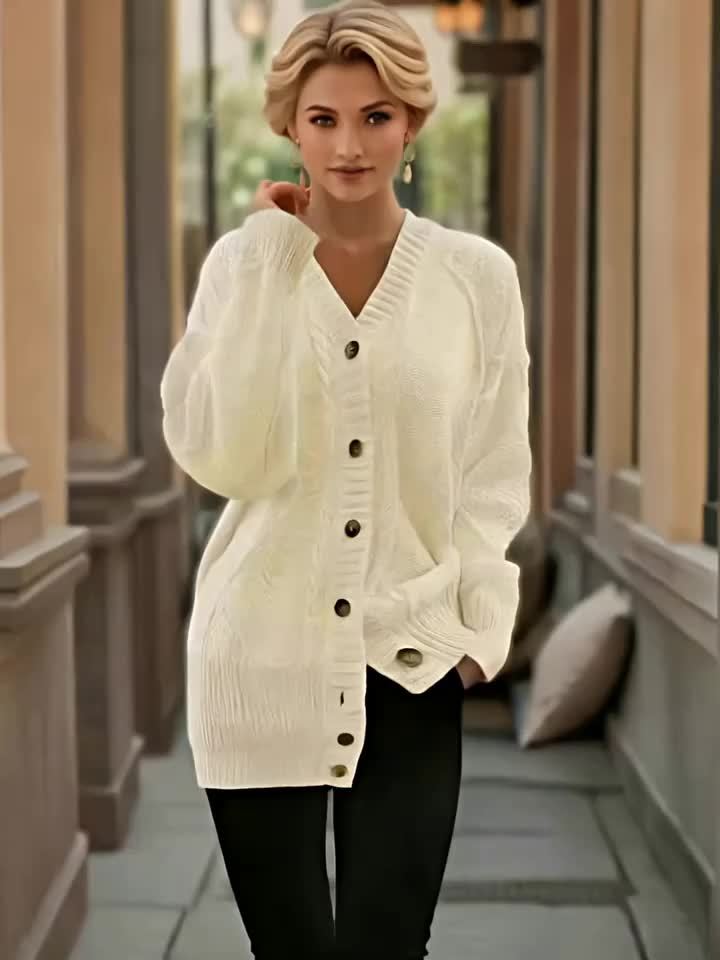 Women's Brown V-Neck Cardigan Sweater