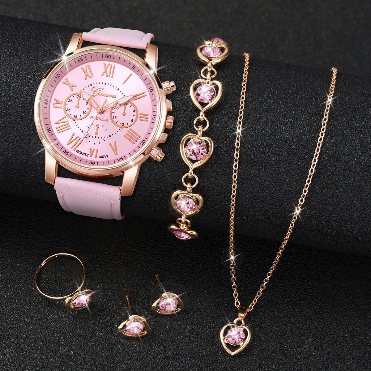 Women’s Rhinestone Watch & Jewelry Set (5PCS)