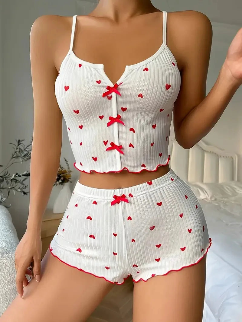 Heart Print Frill Pajama Set