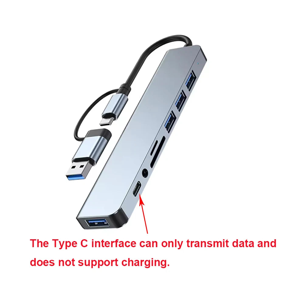 8-in-2 USB & Type-C Hub Adapter