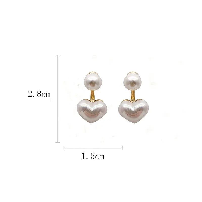 Heart & Round Pearl Stud Earrings