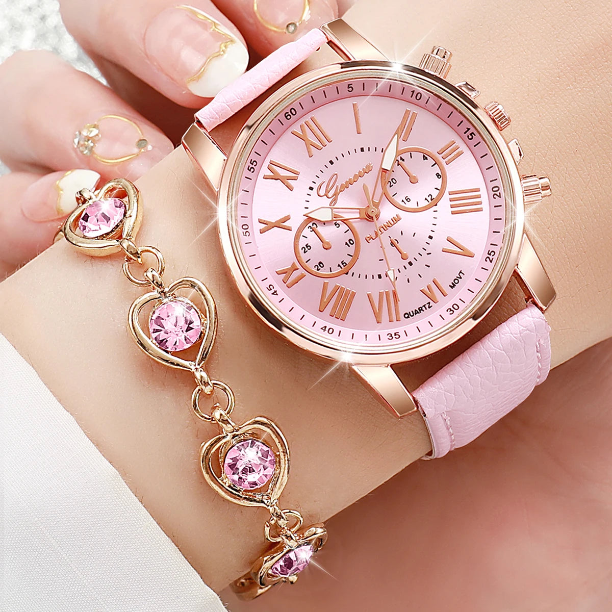 Women’s Rhinestone Watch & Jewelry Set (5PCS)