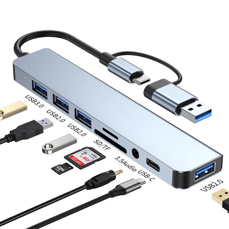 8-in-2 USB & Type-C Hub Adapter