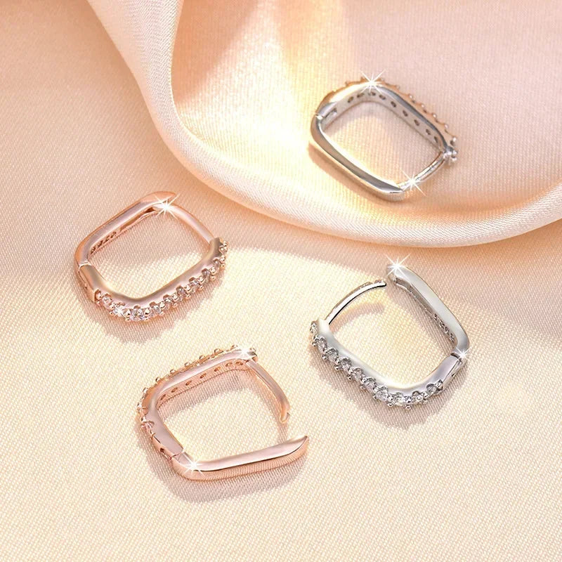 925 Sterling Silver Crystal Hoop Earrings