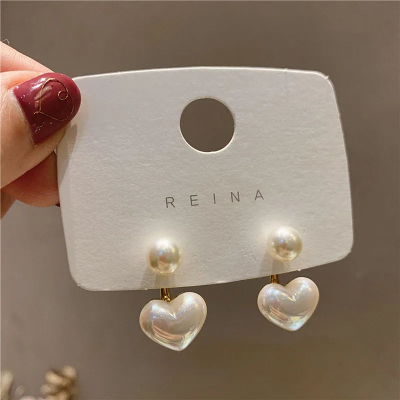 Heart & Round Pearl Stud Earrings
