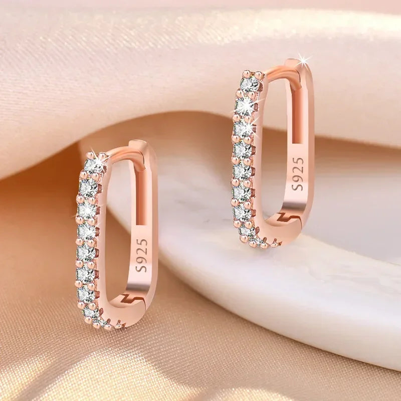 925 Sterling Silver Crystal Hoop Earrings