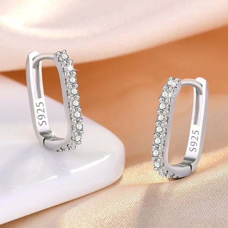 925 Sterling Silver Crystal Hoop Earrings