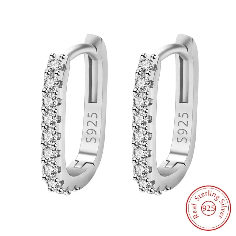 925 Sterling Silver Crystal Hoop Earrings