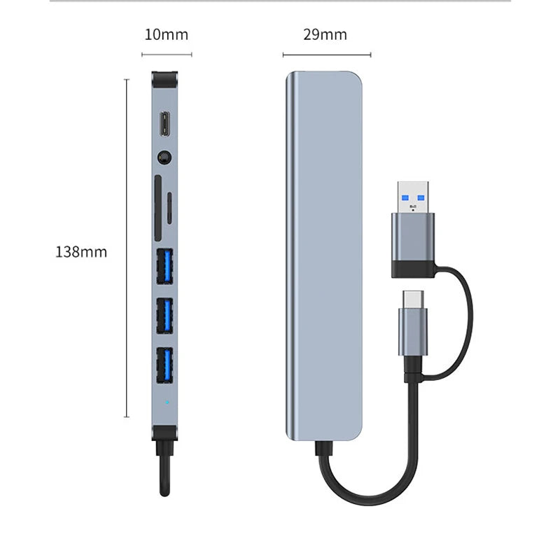 8-in-2 USB & Type-C Hub Adapter
