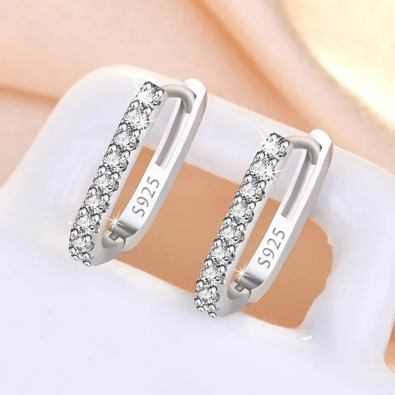 925 Sterling Silver Crystal Hoop Earrings
