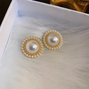 Heart & Round Pearl Stud Earrings