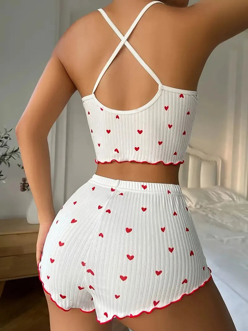 Heart Print Frill Pajama Set