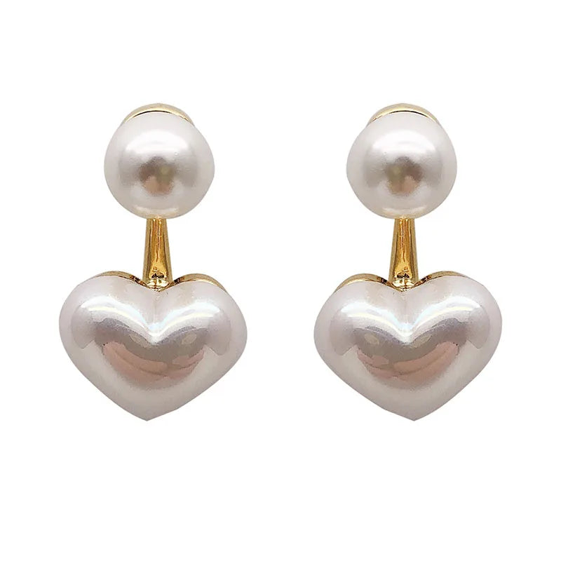 Heart & Round Pearl Stud Earrings