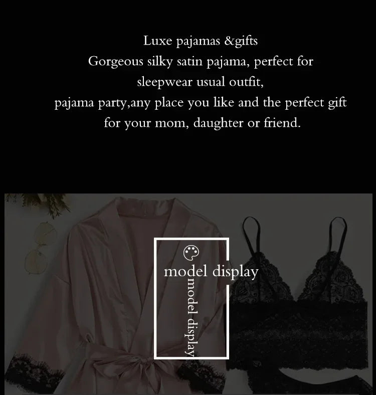 4-Piece Satin Lace Sleepwear Set
