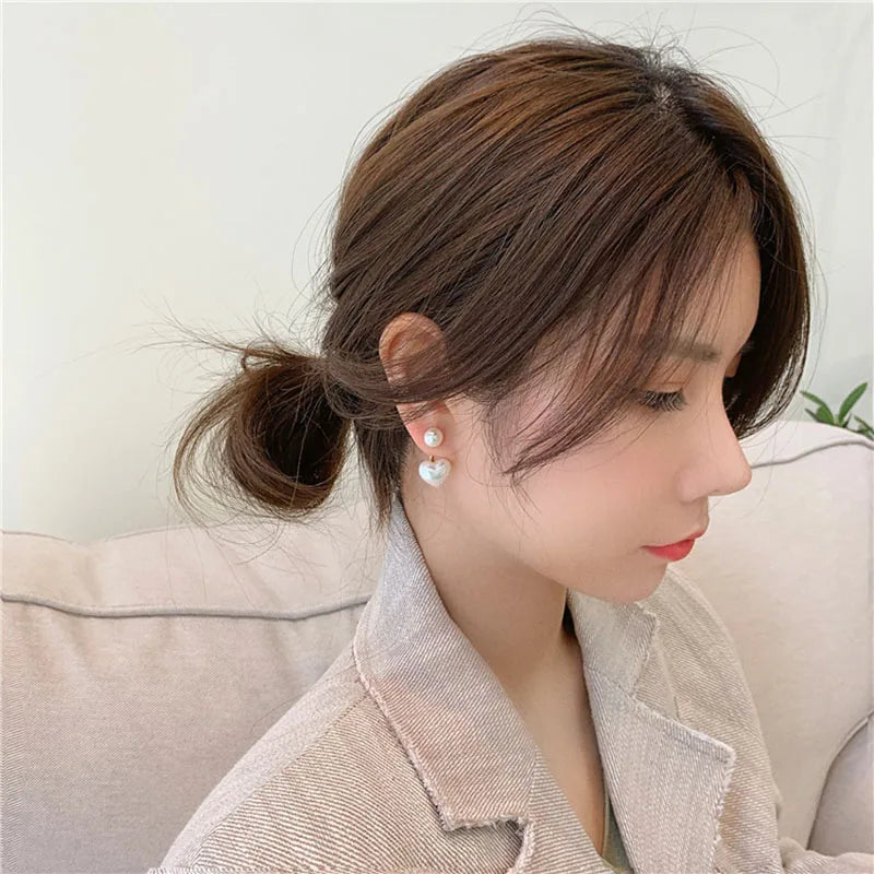 Heart & Round Pearl Stud Earrings
