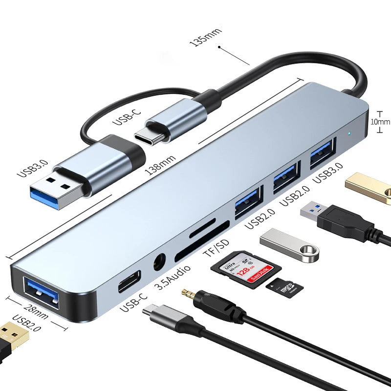 8-in-2 USB & Type-C Hub Adapter