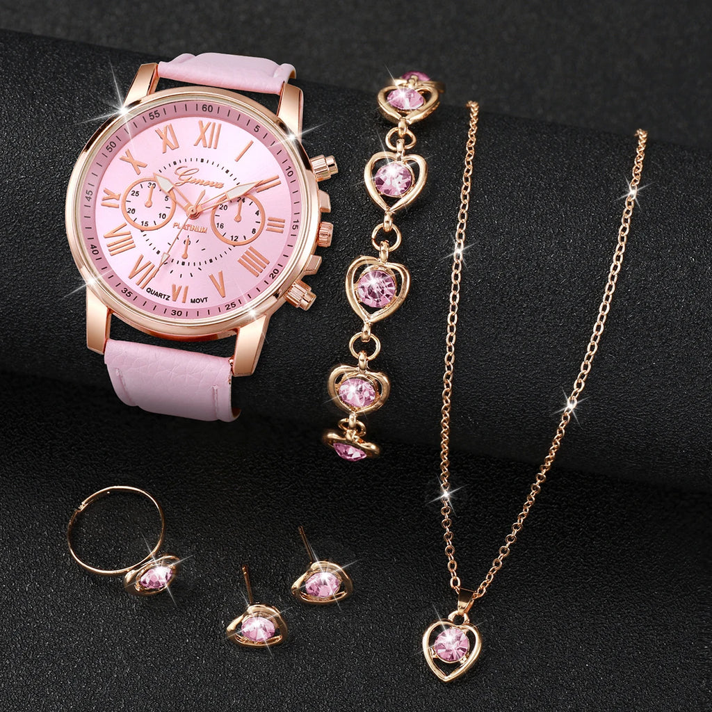 Women’s Rhinestone Watch & Jewelry Set (5PCS)
