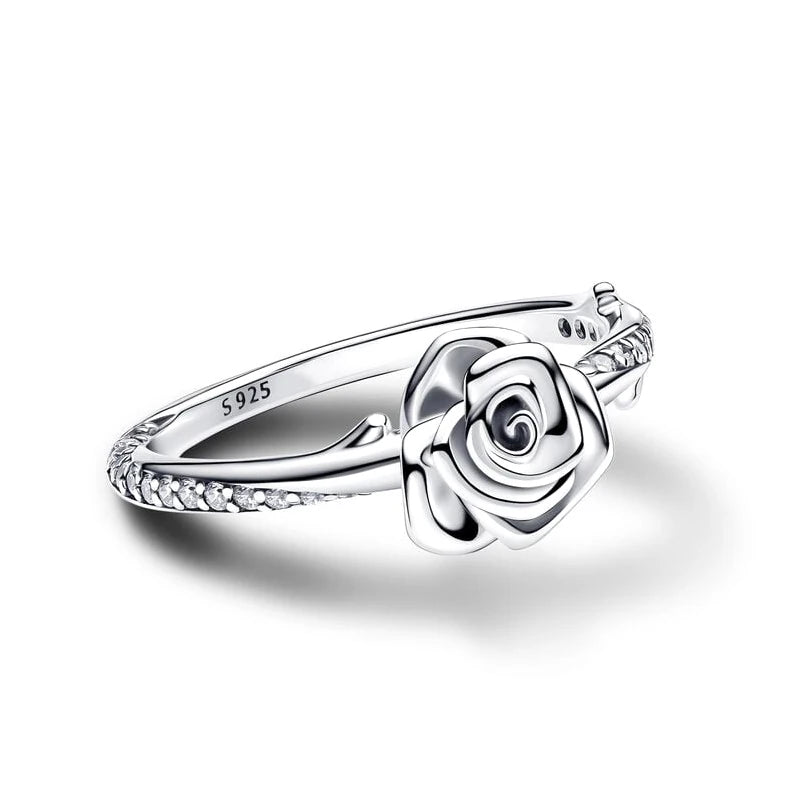 Elegant Silver Rose Ring for Women